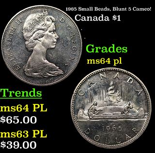 1965 Small Beads, Blunt 5 Canada Dollar Cameo! 1 Grades Choice Unc PL