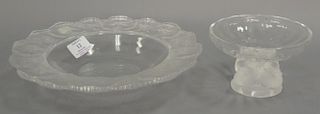 Two piece Lalique crystal lot to include Nogent compote candy dish with frosted bird base signed Lalique France (ht. 3 1/2in.