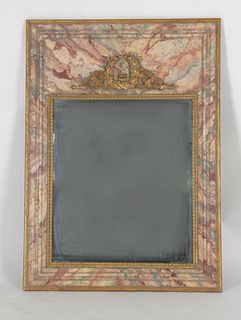 Louis XVI Style Parcel Gilt and Polychromed Trumeau Mirror