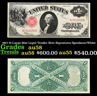 1917 $1 Large Size Legal Tender Note Grades Choice AU/BU Slider Signatures Speelman/White