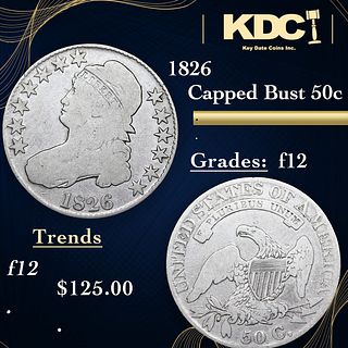 1826 Capped Bust Half Dollar 50c Grades f, fine
