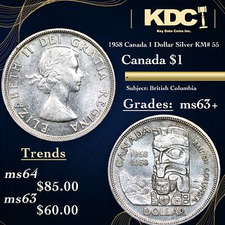 1958 Canada 1 Dollar Silver Canada Dollar KM# 55 $1 Grades Select+ Unc