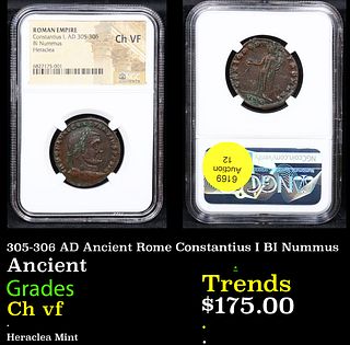 NGC 305-306 AD Ancient Rome Constantius I BI Nummus Ancient Graded Ch vf By NGC