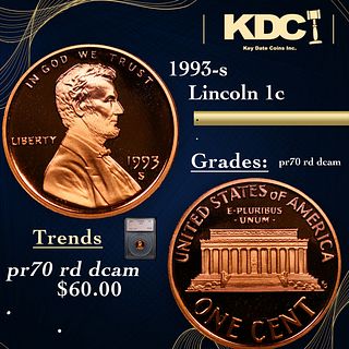 Proof 1993-s Lincoln Cent 1c Graded pr70 rd dcam BY SEGS