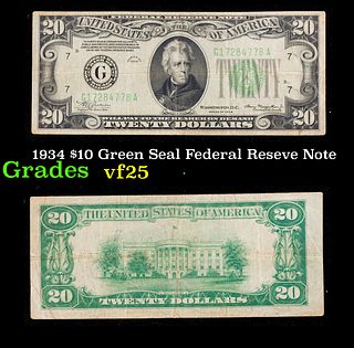 1934 $20 Green Seal Federal Reseve Note Grades vf+
