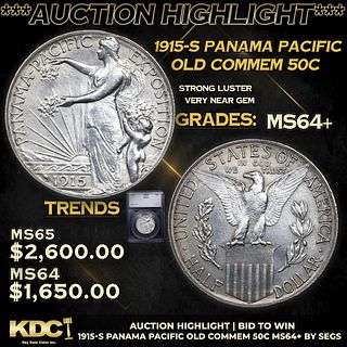 ***Auction Highlight*** 1915-s Panama Pacific Old Commem Half Dollar 50c Graded ms64+ BY SEGS (fc)