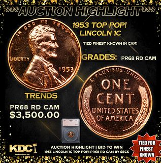 Proof ***Auction Highlight*** 1953 Lincoln Cent TOP POP! 1c Graded pr68 rd cam BY SEGS (fc)