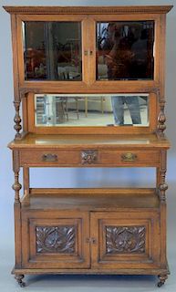 Victorian oak sideboard with curio cabinet top. ht. 75in., wd. 44in., dp. 20in.