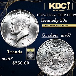 1973-d Kennedy Half Dollar Near Top Pop! 50c Graded ms67 BY USCG