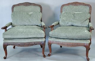 Lexington pair of Louis XV style upholstered armchairs.