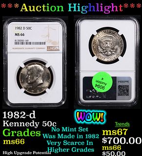 ***Auction Highlight*** NGC 1982-d Kennedy Half Dollar 50c Graded ms66 By NGC (fc)