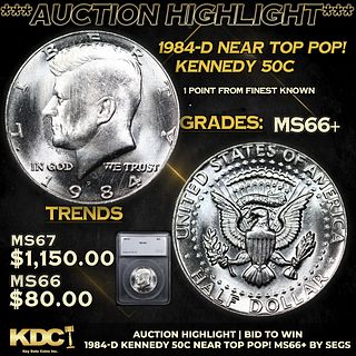 ***Auction Highlight*** 1984-d Kennedy Half Dollar Near Top Pop! 50c Graded ms66+ BY SEGS (fc)