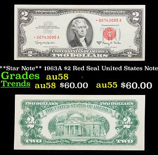 **Star Note** 1963A $2 Red Seal United States Note Grades Choice AU/BU Slider