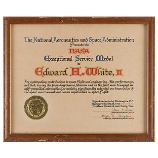 Edward H. White II&#39;s NASA Exceptional Service Medal Certificate, Awarded by LBJ