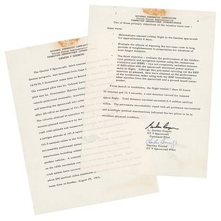 Gemini 5 Signed Mission Report - Issued to the National Aeronautic Association