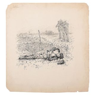 Confederate Casualty, Petersburg, Virginia, April 1865, Civil War Sketch by Allen C. Redwood