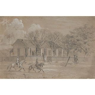 Office of the Freedmen's Bureau, Demopolis, Alabama, June 1865, Pencil Sketch by Alfred R. Waud