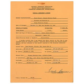 Frank Borman Signed National Aeronautic Association Document - Submitting Gemini 7 as a World Record Flight
