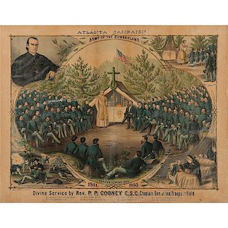 Scarce Chromolithograph Atlanta Campaign, Army of the Cumberland, Divine Service by Rev. P.P. Cooney