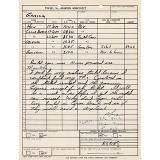 Gus Grissom Autograph Document Signed - Travel Memorandum Worksheet