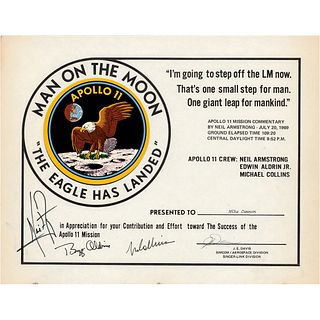 Apollo 11 Crew-Signed Singer-Link Certificate