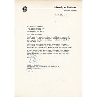 Neil Armstrong Typed Letter Signed - Mentioning Charles Lindbergh and the Wright Brothers