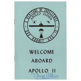 Buzz Aldrin Signed USS Hornet "Welcome Aboard Apollo 11" Pamphlet