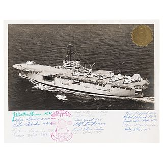 Apollo 13 Recovery Ship Photograph Signed by (16) NASA, Press, and Recovery Personnel