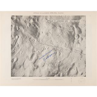 Edgar Mitchell Signed Apollo 14 Lunar Landing Site Chart, Plus (3) Unsigned Charts