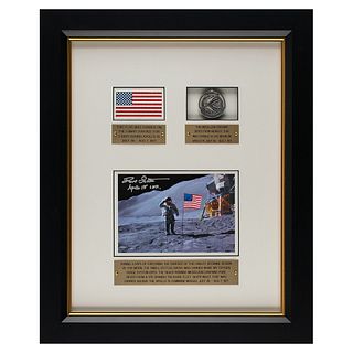 Apollo 15 Lunar Landed Flag and Lunar Orbited Metal Robbins Medallion  - From the Personal Collection of Dave Scott