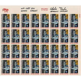 Charlie Duke Signed &#39;First Man on the Moon&#39; Stamp Sheet