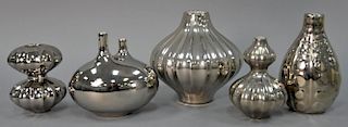 Five piece lot to include Jonathan Adler couture aorta vase with two valves in silver finish, molasses lantern vase, two doub