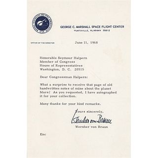 Wernher von Braun Typed Letter Signed