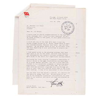 [Wernher von Braun] Congratulatory Letter from U.S. Army Major General Julius Klein on the Recent Apollo 11 Mission
