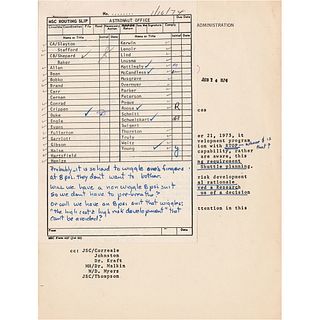 John Young Handwritten Note on EV Suit Development, Initialed by (7) Astronauts