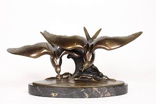 Patinated Bronze Seagull Sculpture by Lorino