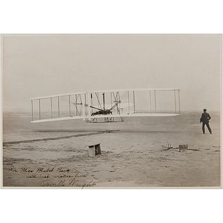 Orville Wright Signed Photograph of Man&#39;s First Flight - Presented to His Longtime Personal Secretary, Mabel Beck