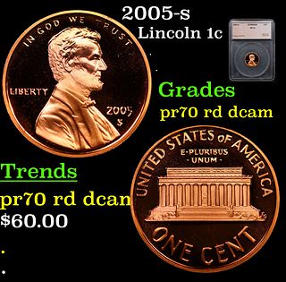 Proof 2005-s Lincoln Cent 1c Graded pr70 rd dcam BY SEGS