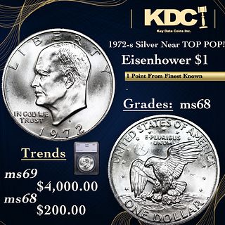 1972-s Silver Eisenhower Dollar Near TOP POP! 1 Graded ms68 BY SEGS