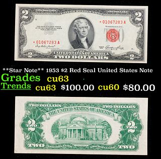 **Star Note** 1953 $2 Red Seal United States Note Grades Select CU