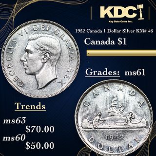 1952 Canada 1 Dollar Silver Canada Dollar KM# 46 $1 Grades BU+