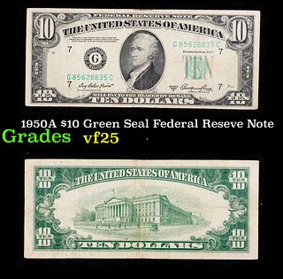 1950A $10 Green Seal Federal Reseve Note Grades vf+