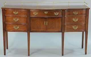 Peck and Hills mahogany sideboard, Federal style with brass gallery top, Peck & Hills New York label. ht. 37in., wd. 66in., d