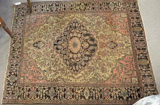 Two Oriental throw rugs including an antique caucasian 3'7" x 4'5" and a Hamadan 3'8" x 4'10".