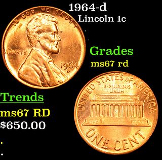 1964-d Lincoln Cent 1c Grades GEM++ Unc RD