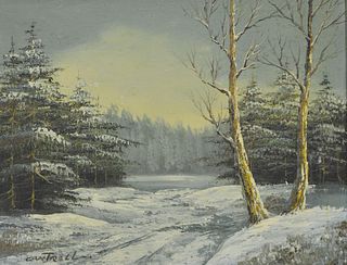 PHILLIP CANTRELL (B.1922) PAINTING WINTER LANDSCAPE