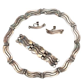 Emma Melendez Mexico Sterling Silver Necklace Bracelet Earring set