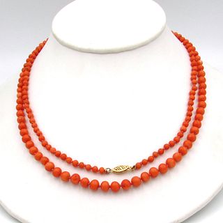 Antique 14K Graduated Coral Beaded Necklace 