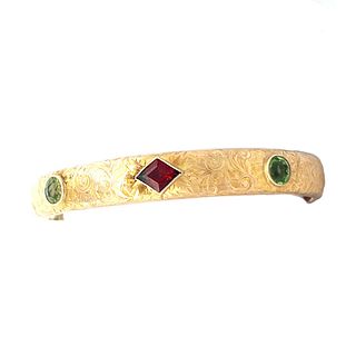 Antique Art Nouveau 14K Garnet & Peridot Bangle Bracelet