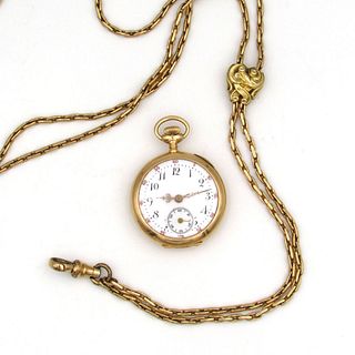 Ladies 14K Gold Pendant Pocket Watch with GF Watch Chain